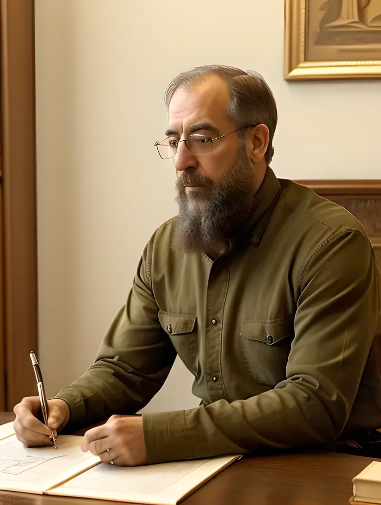 Herodotus Writes Persian Wars Accounts with Thoughtful Expression