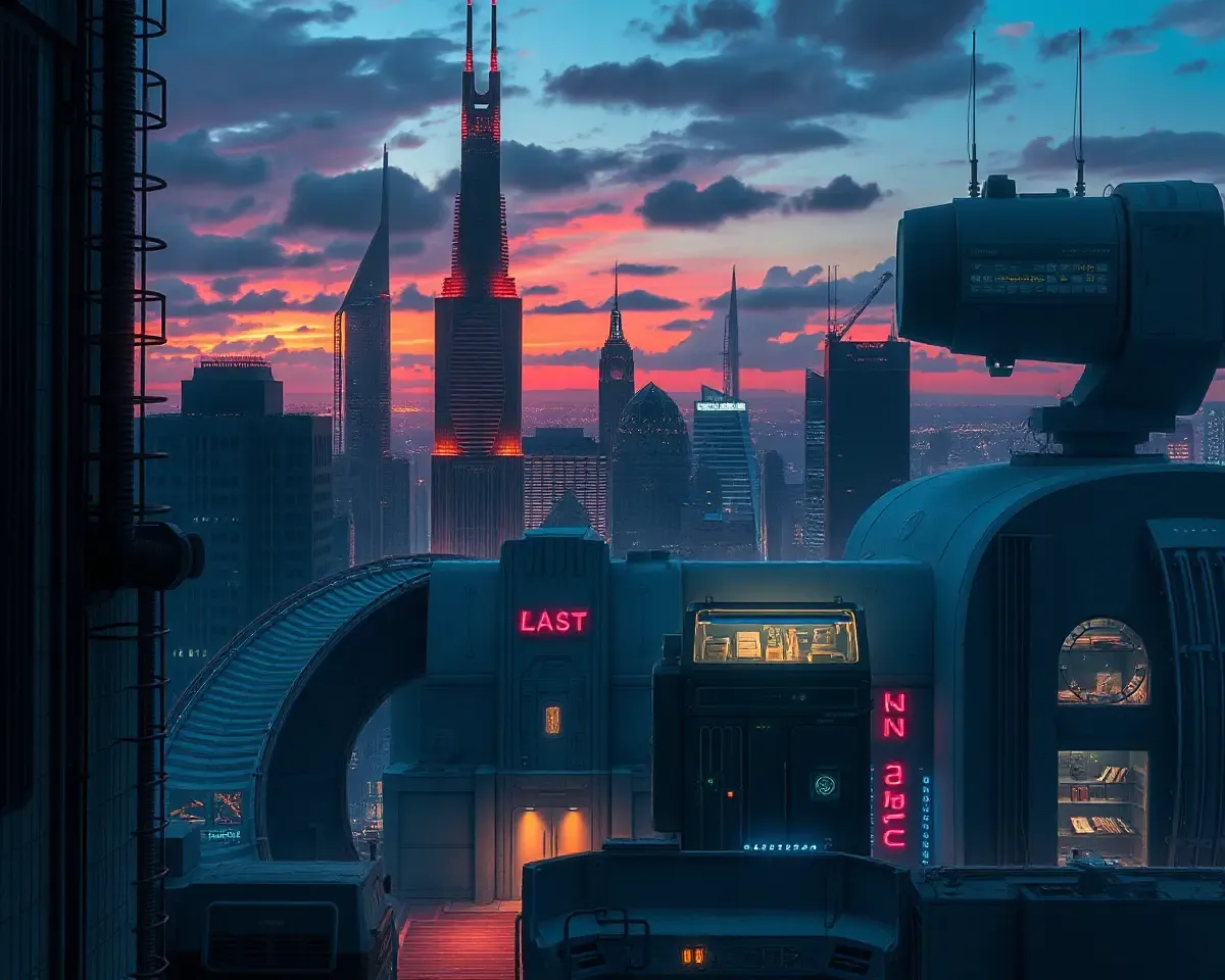 Hidden Glowing Laboratory in Futuristic Cityscape