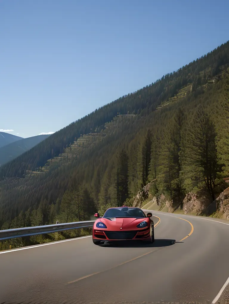 High-Performance Sports Car Takes Sharp Turn on Mountain Road