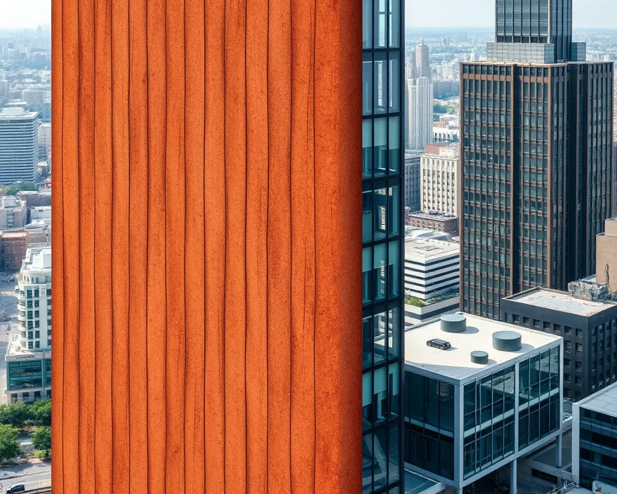 High-Rise Office Building with Corten Steel Texture