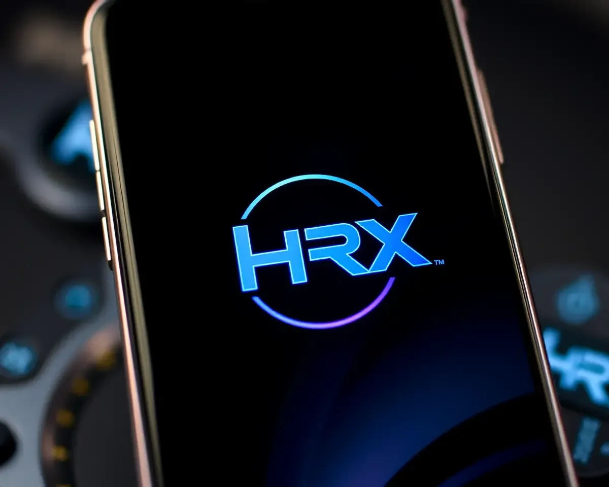 High-Tech HRX Logo on Metallic Screen