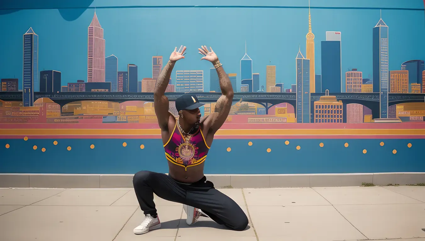 Hip Hop Dancer on City Street with Retro Wallpaper Mural