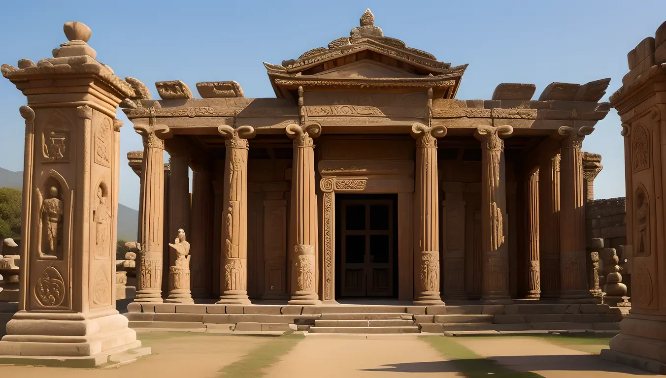 Historic Ancient Temple with Intricate Carvings and Mystery Image