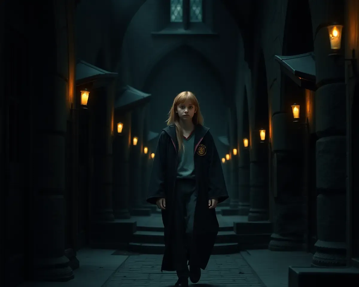 Hogwarts Student Walking Down Dark Corridor 4K Wallpaper