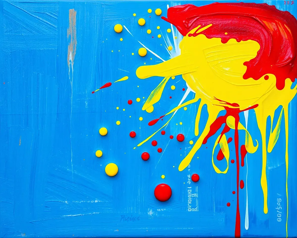 Holi-inspired Painting on Blue Canvas with Bold Brushstrokes
