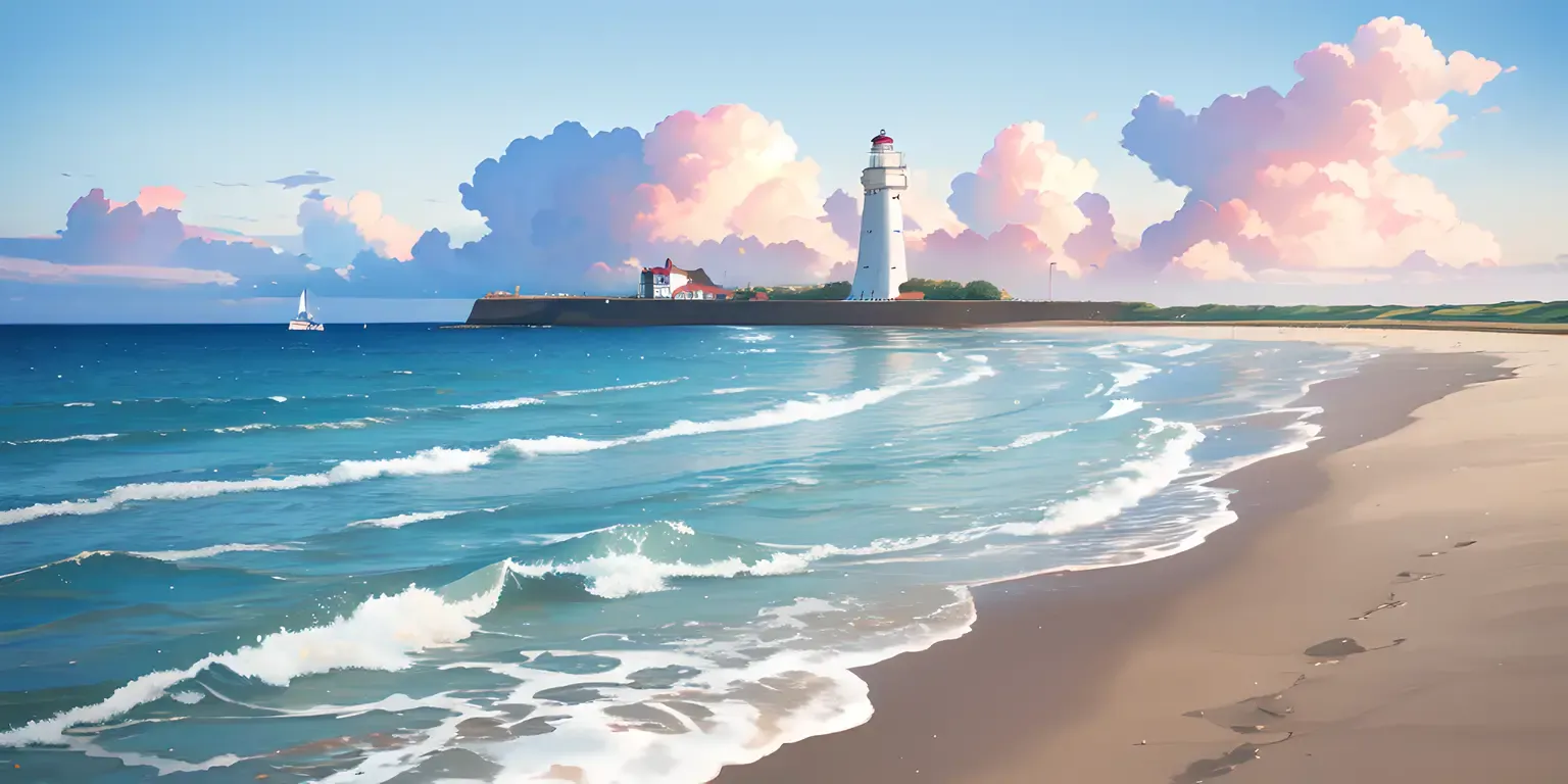 Hornsea Lighthouse Standing Tall on Calm Yorkshire Beach
