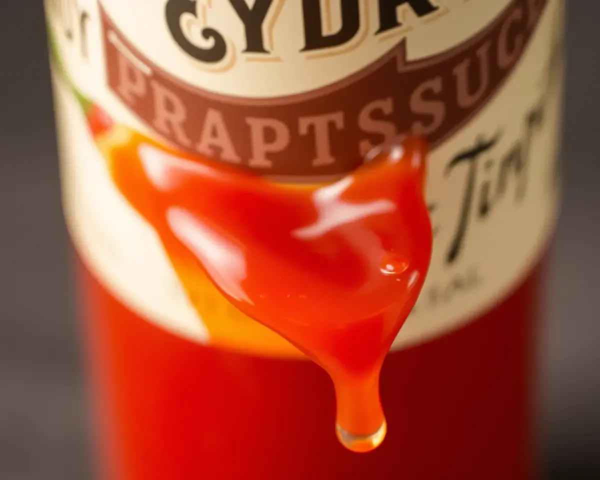 Hot Sauce Bottle Melting Close-Up Label Cap