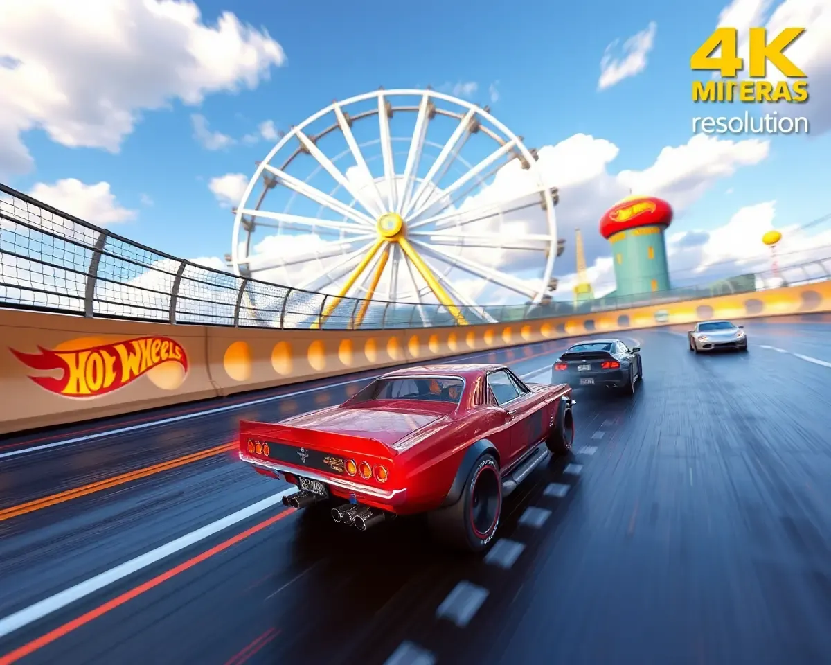 Hot Wheels Car Racing on 4K Track with Giant Wheel