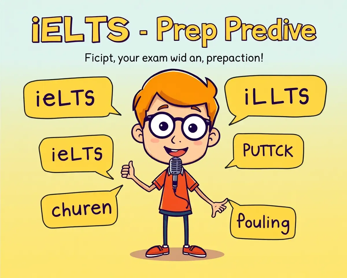 Humorous IELTS Exam Prep Cartoon Character Poster