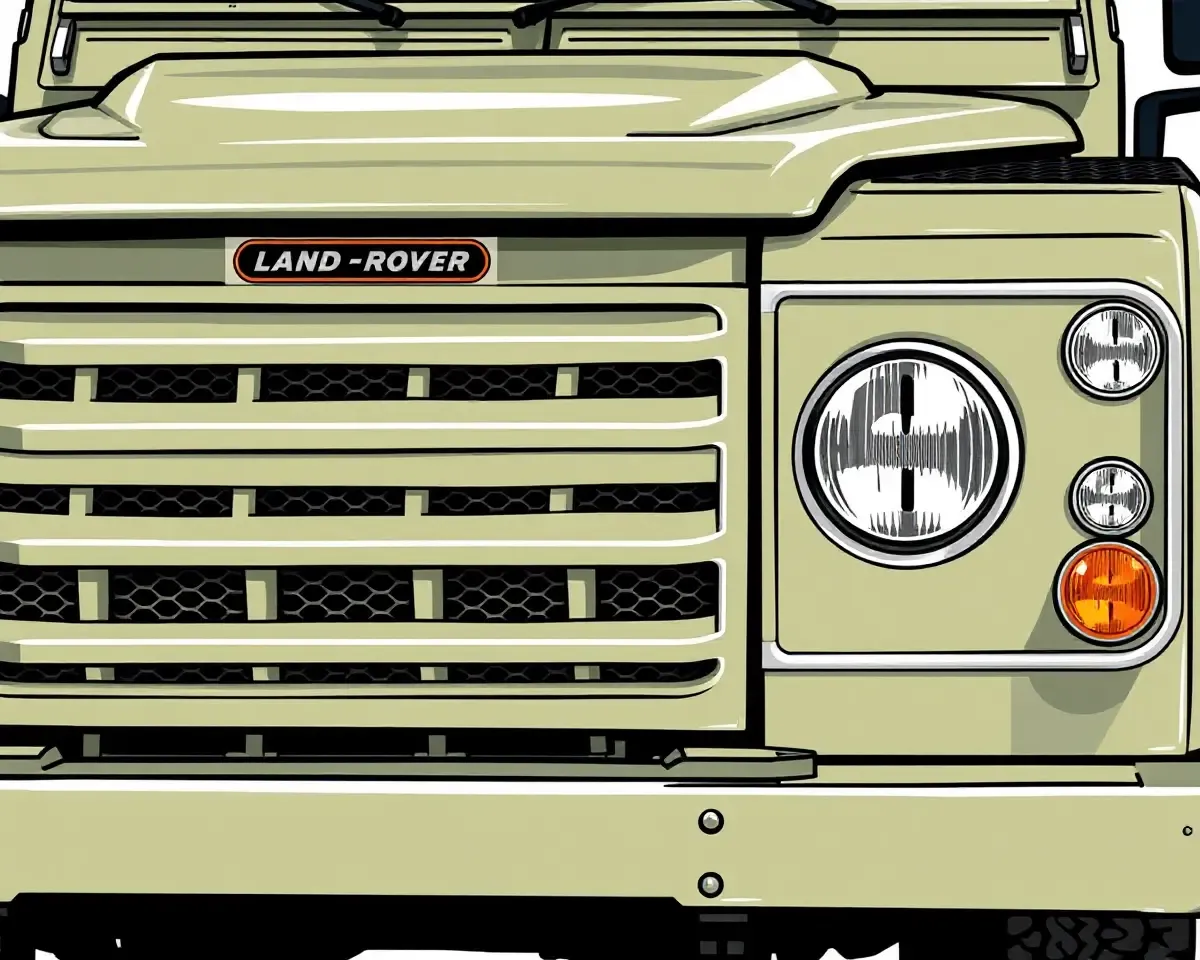 Iconic Land Rover Defender Grille and Headlights Detailed