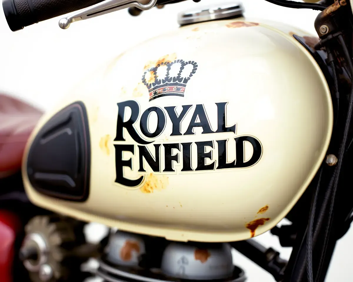 Iconic Royal Enfield Logo on Vintage Motorcycle
