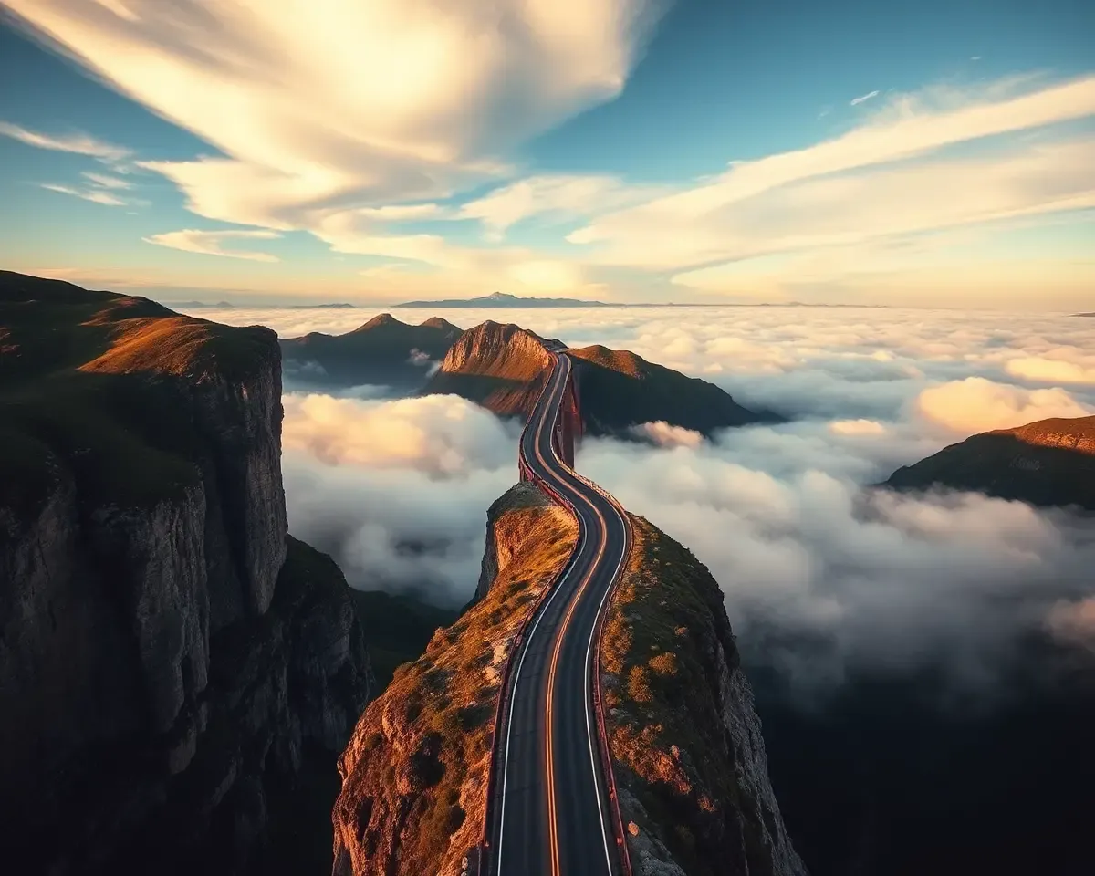 Impossible Bridge Connects Distant Mountains in Mid-Air