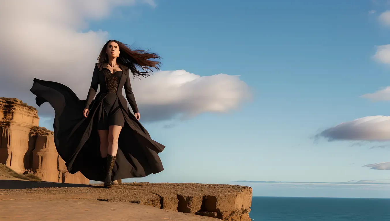 Independent Female Vampire Defies Windswept Cliff