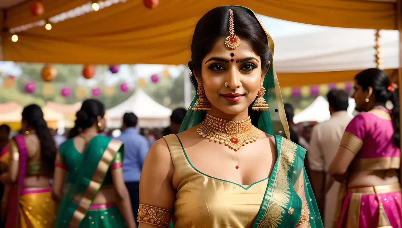 Indian Bhabhi's Colorful Festival Lehenga with Music