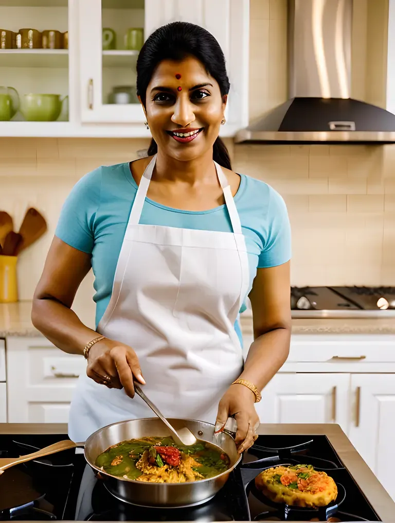 Indian Bhabhi Cooking Traditional Dishes with Big Smile
