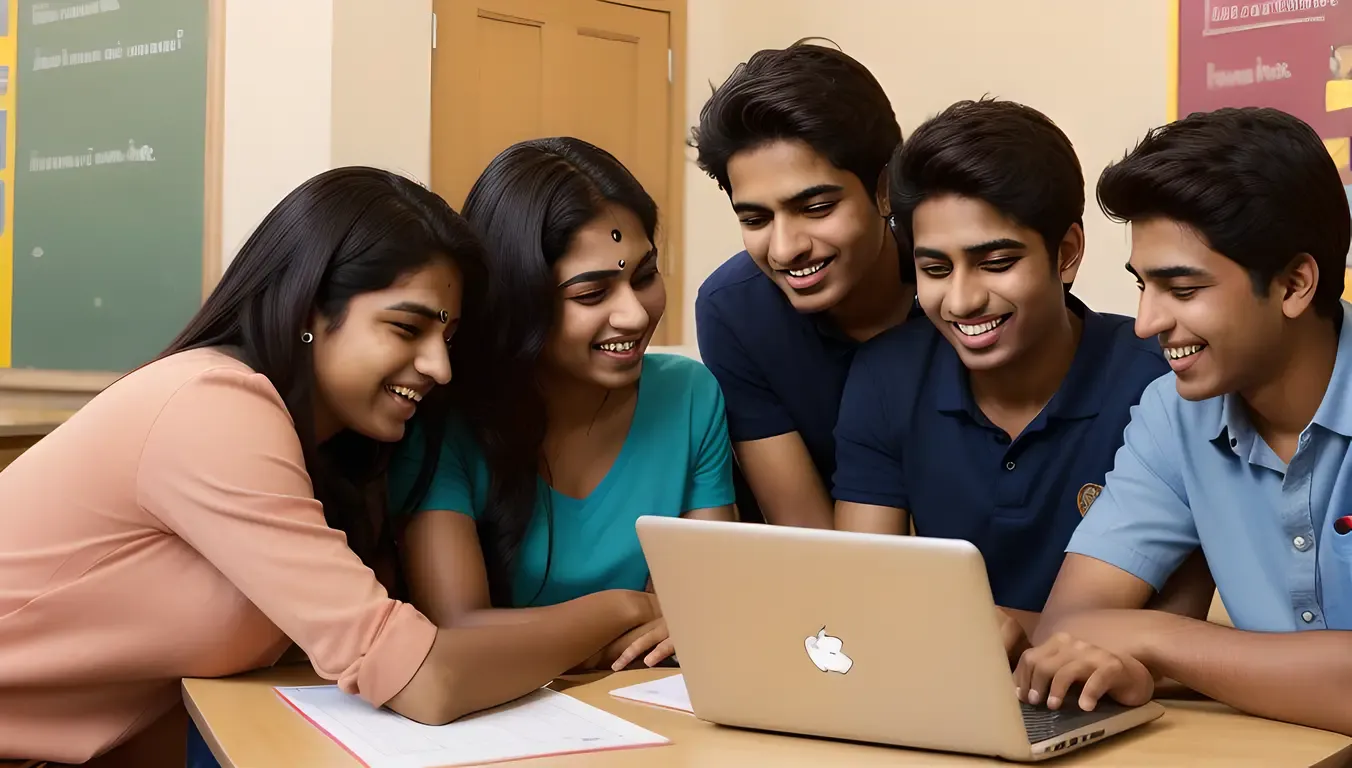 Indian Teenagers Collaborate on School Project Together