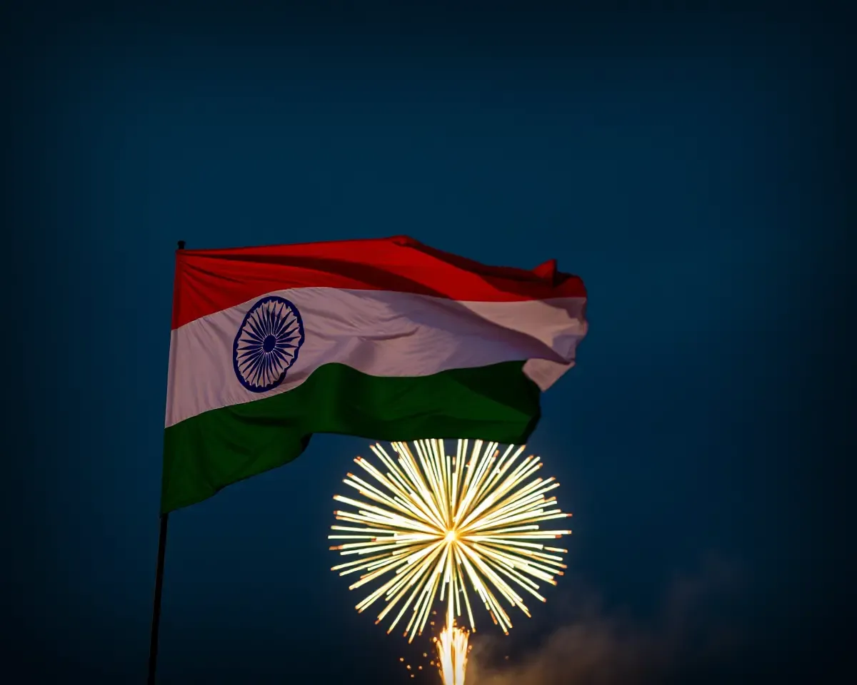Indian Tricolor with Fireworks on August 15th Night