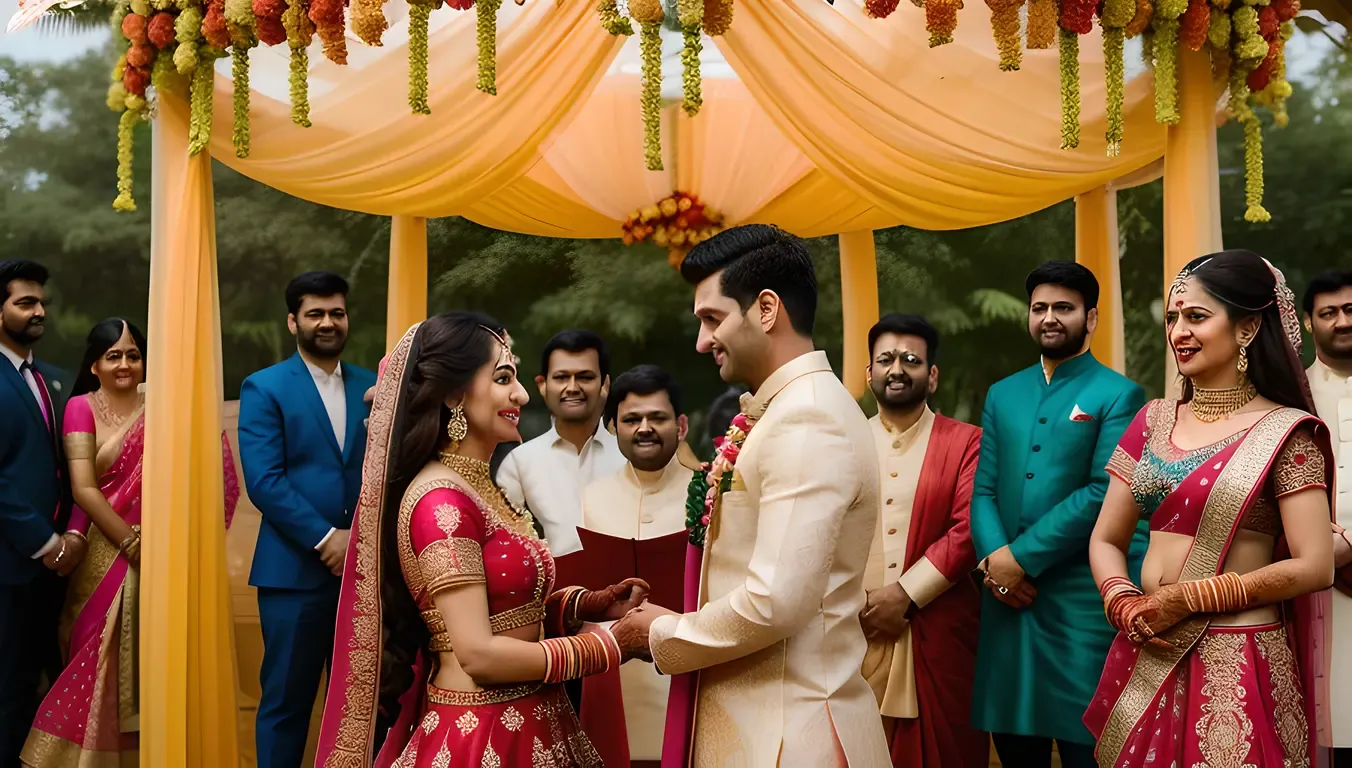 Indian Wedding Scene with Bhabhi and Husband Exchanging Vows