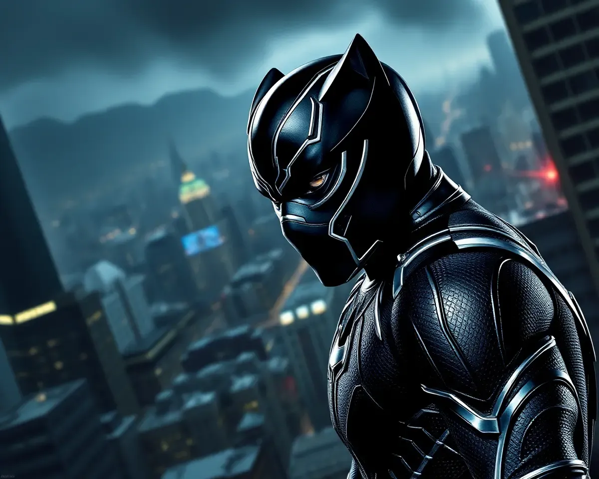 Intense Black Panther in Dark City 4K Wallpaper
