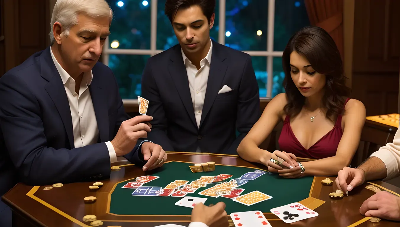 Intense Rummy Game with Players Focused on Cards
