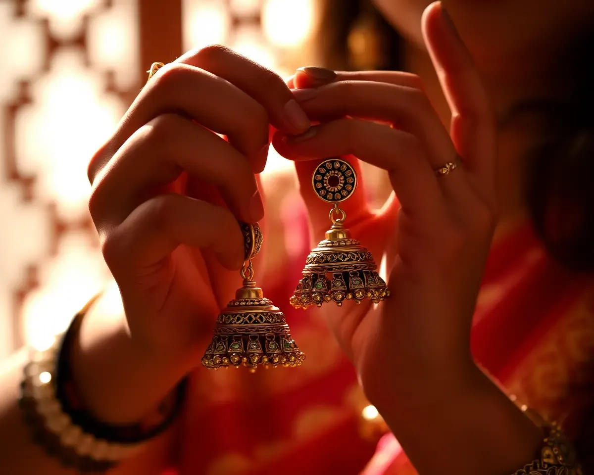 Intimate Moment with Jhumkas and Delicate Hands