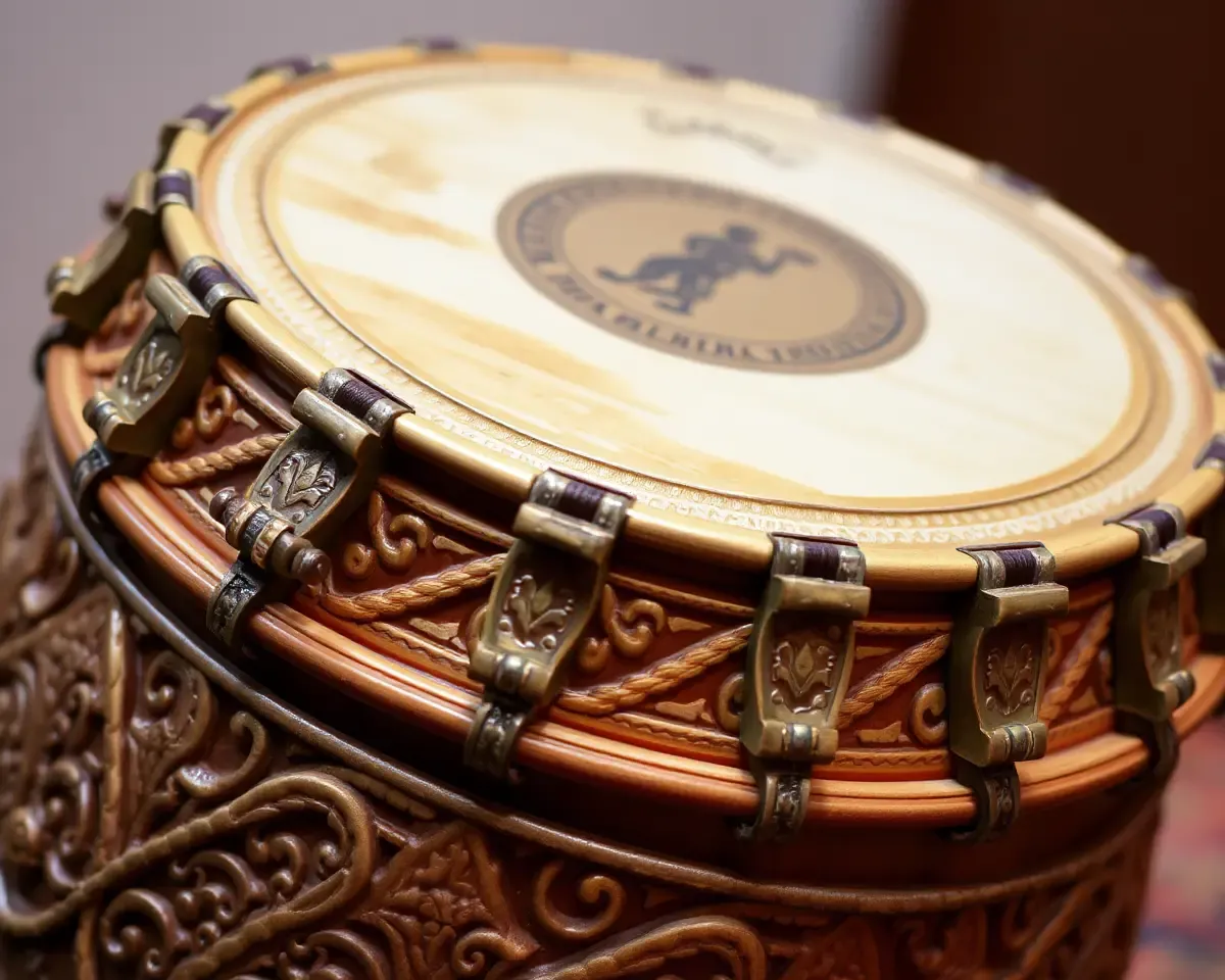 Intricate Carvings on Dholak Drum for Cultural Significance