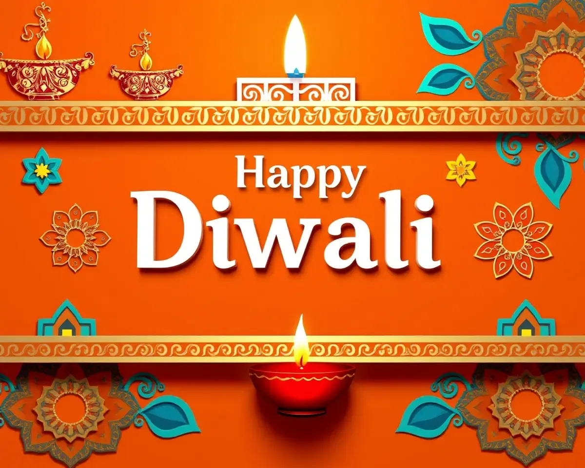 Intricate Diwali Banner on Bold Orange Background