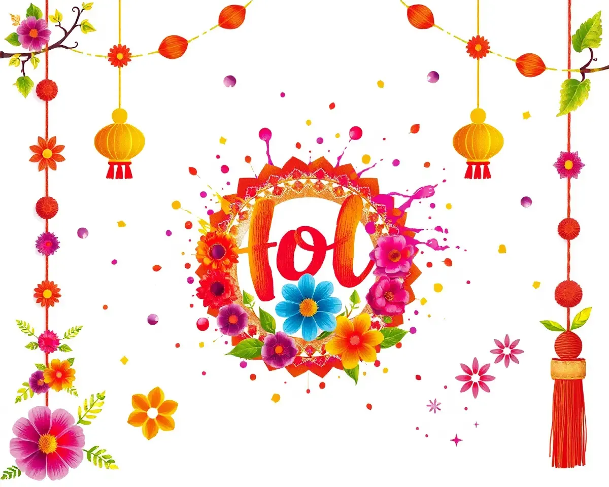 Intricate Holi Festival Decoration with Flowers and Leaves