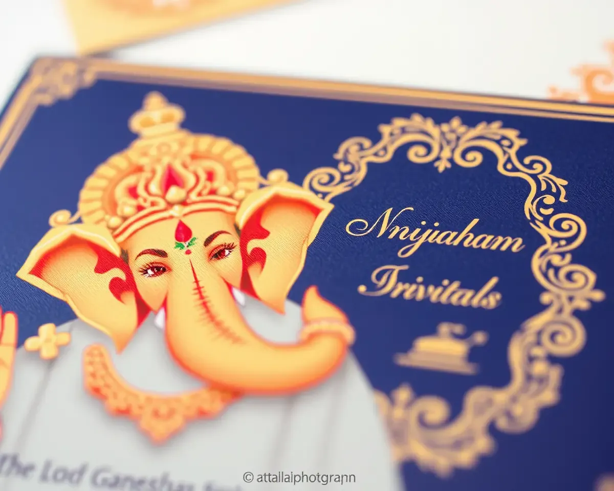 Intricate Lord Ganesha Face Design on Invitation Card