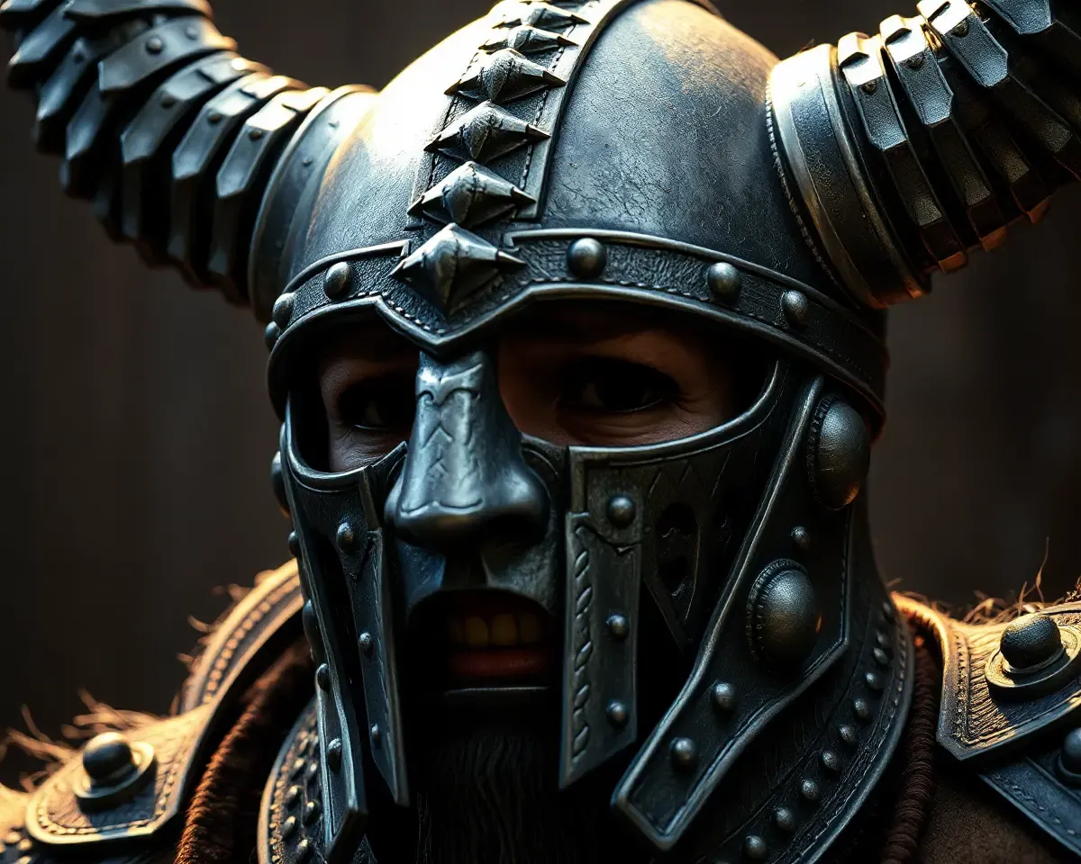 Intricate Viking Horned Helmet Close-Up 4K
