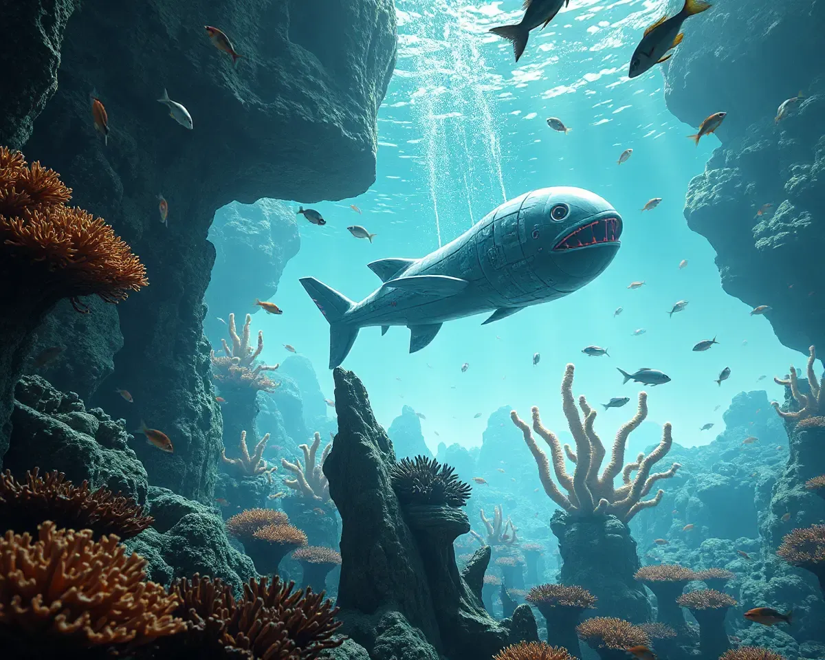 Involap in Underwater Scene with Coral Reefs