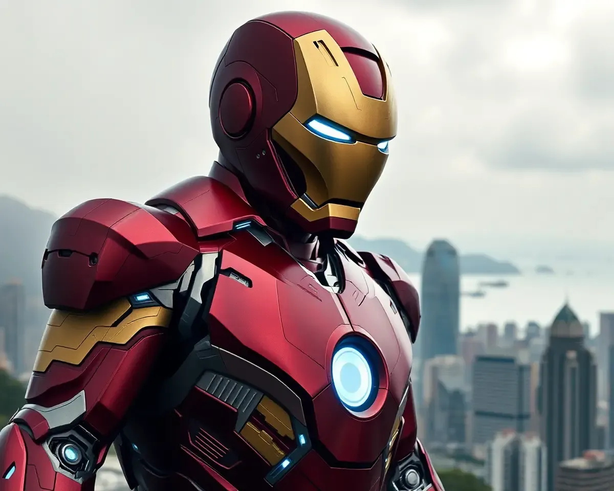 Iron Man's Suit in 4K Hong Kong Cityscape Wallpaper