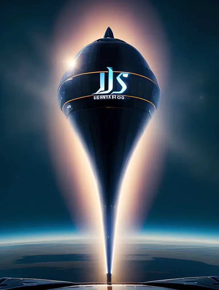 JDS Logo on Futuristic Spaceship in Starry Night Sky