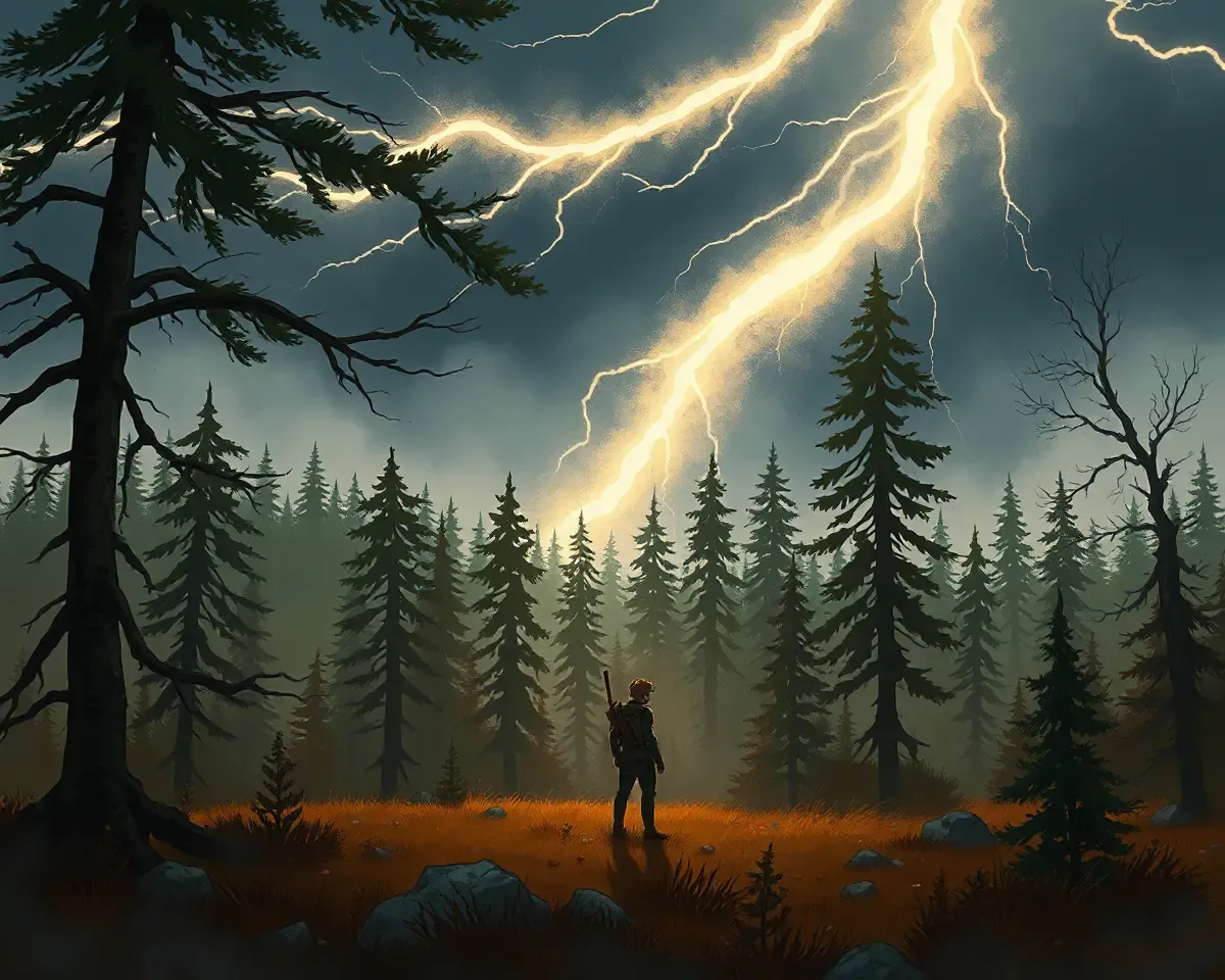 Jackson in Stormy Forest with Windy Trees and Lightning