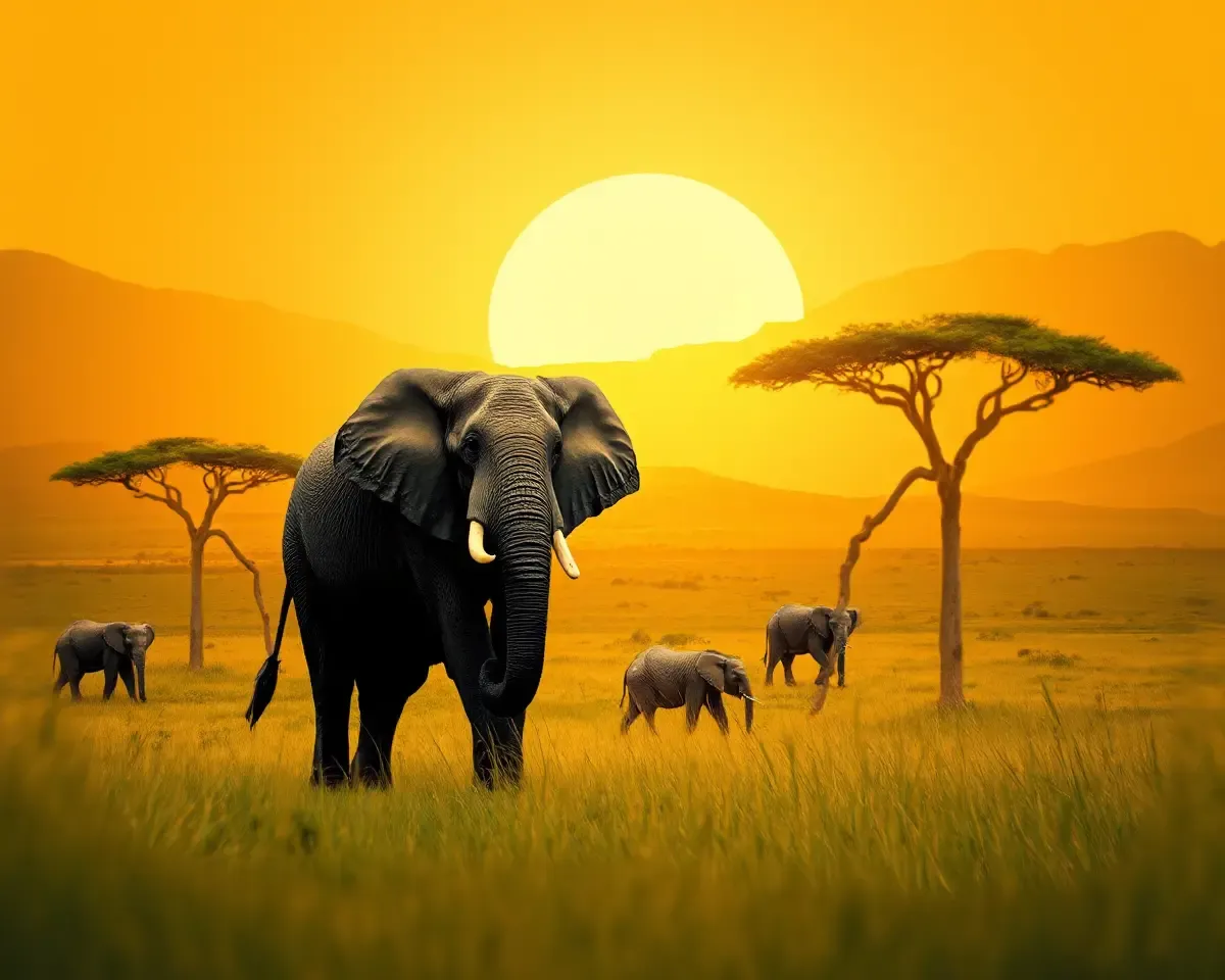 Jadi Buti Png Majestic Elephant in Lush Savannah Scene