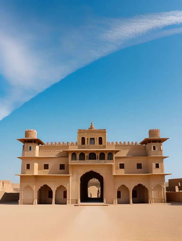 Jaisalmer Fort's Palace with Ornate Architecture and Blue Sky