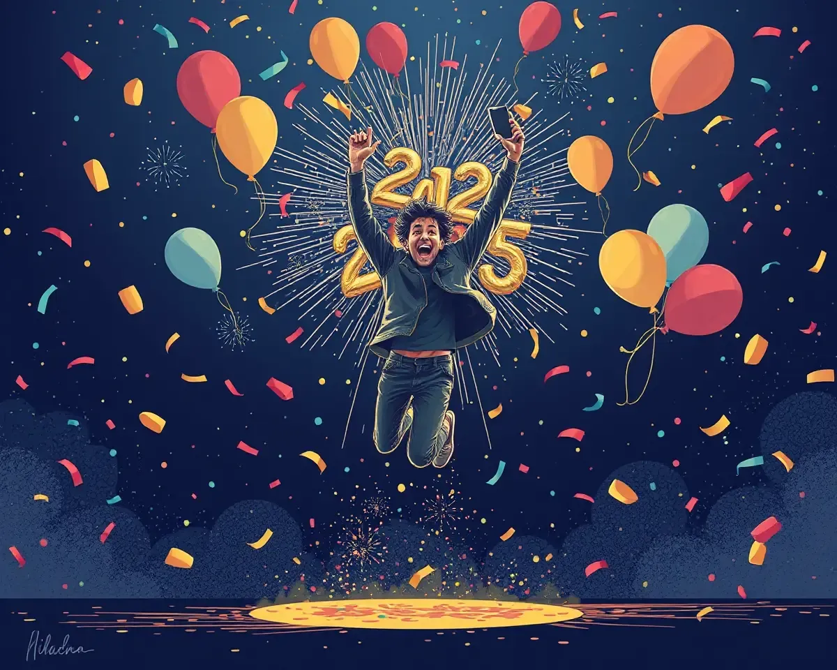 Joyful New Year's Eve Jump with iPhone Confetti
