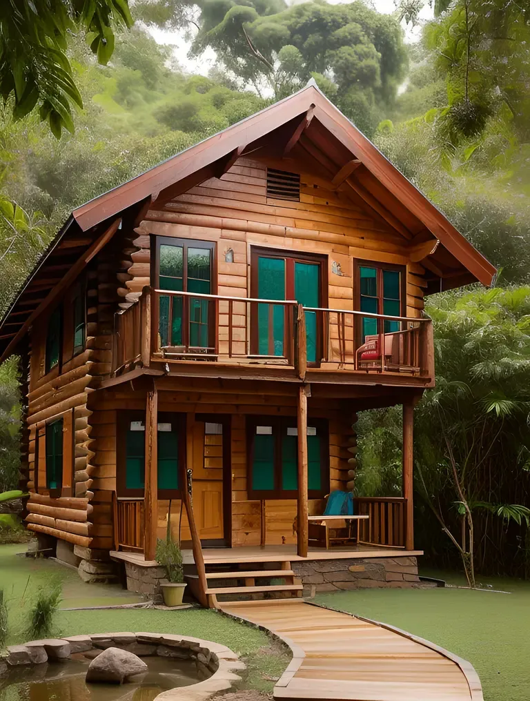 Kambi Tree with Wooden Cabin and Lush Garden