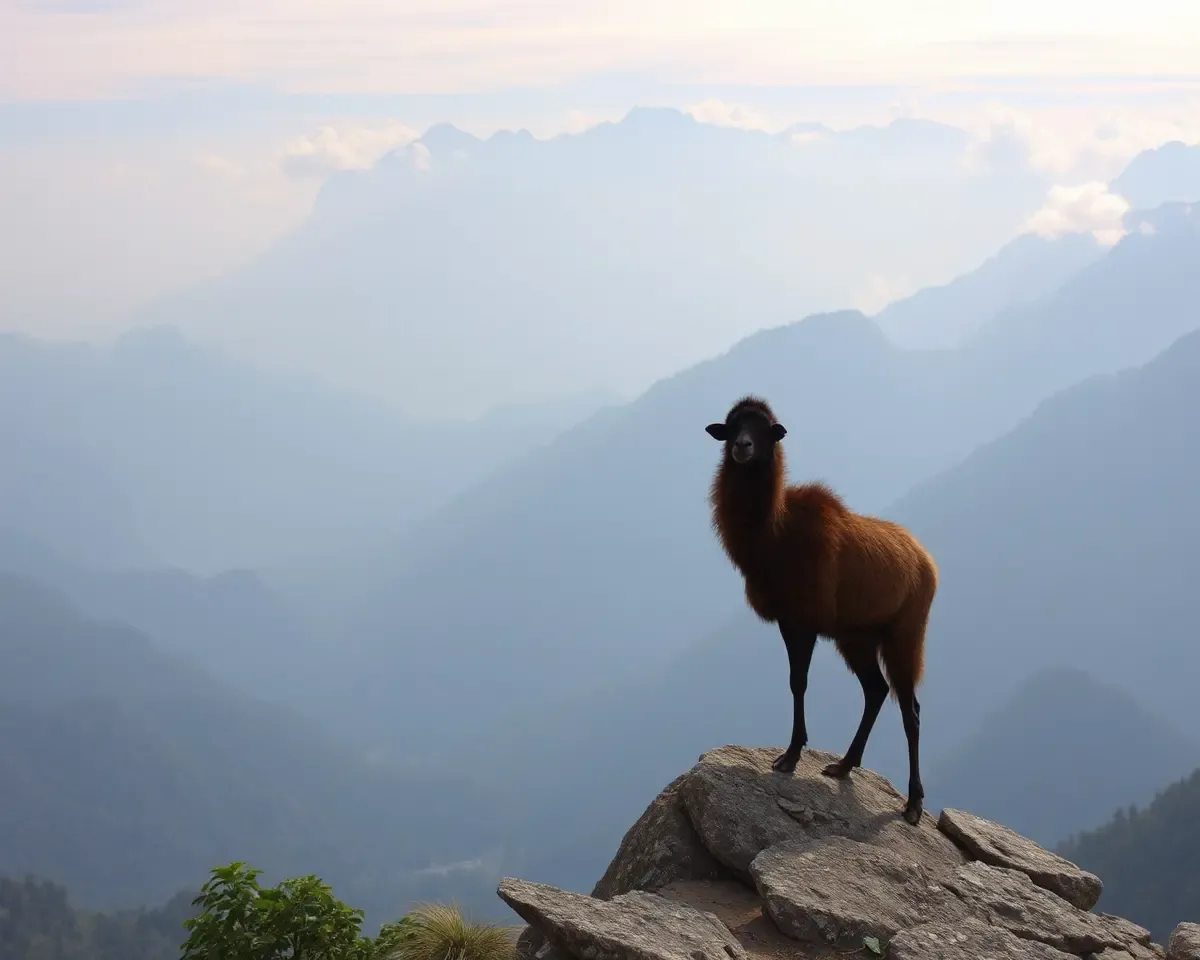 Kammal on Rocky Outcropping Overlooking Vast Misty Valley
