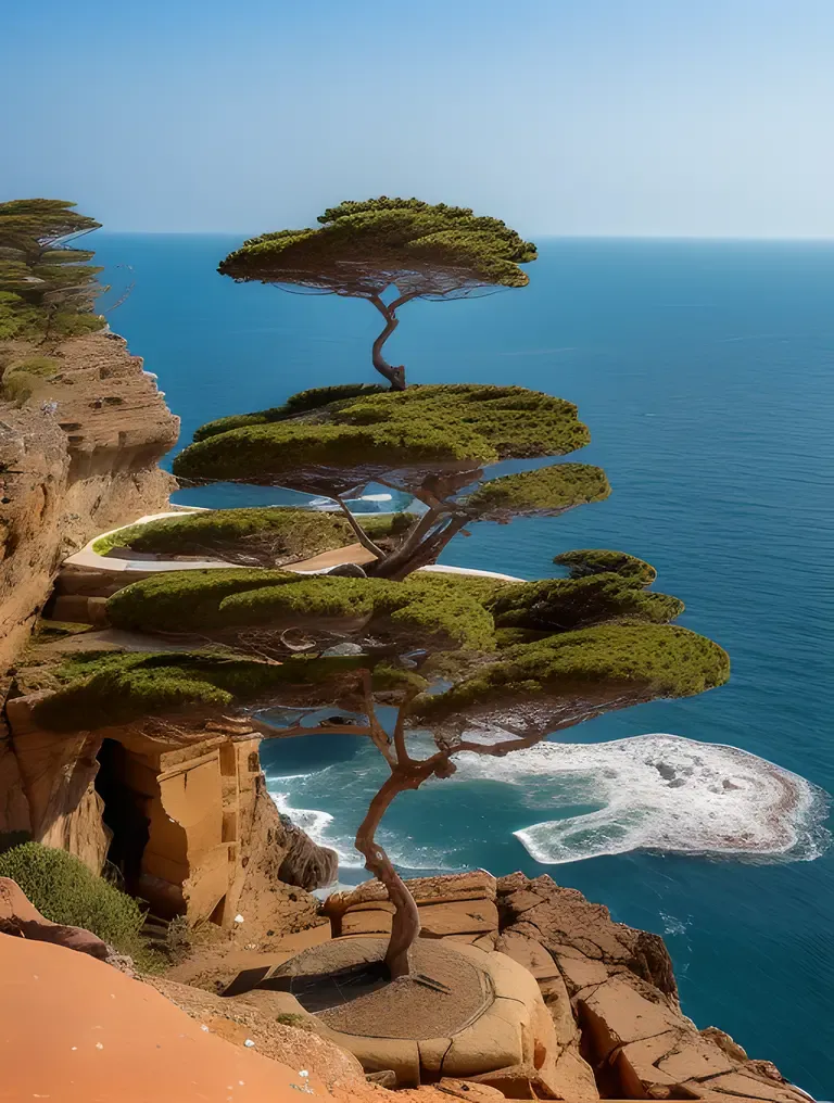 Karadi Tree Growing on Rocky Cliffside