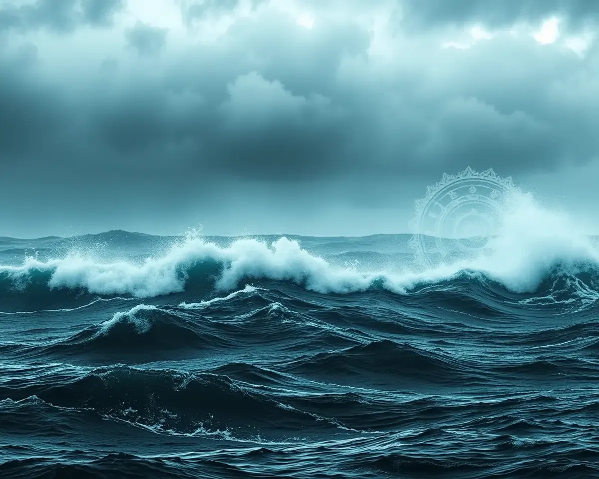 Karma Symbols in Stormy Sea Waves