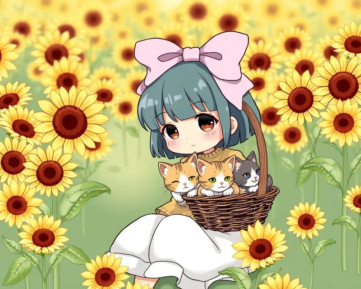 Kitten Field Cartoon Girl Images for Whatsapp Dp