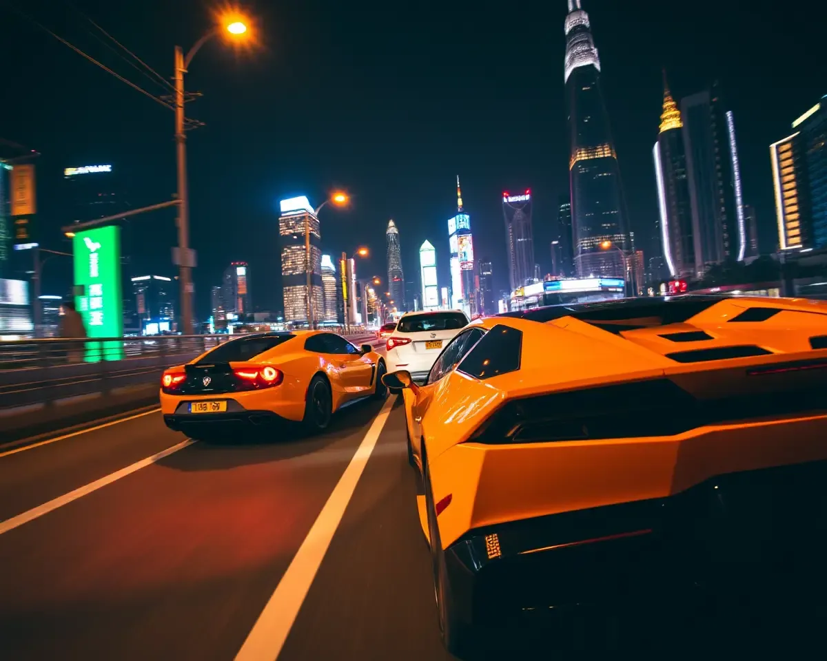 Lamborghini Sian Drives Through City at Night