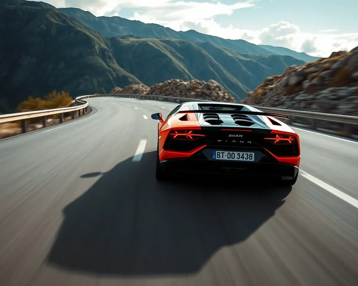 Lamborghini Sian Speeds Down Winding Mountain Road