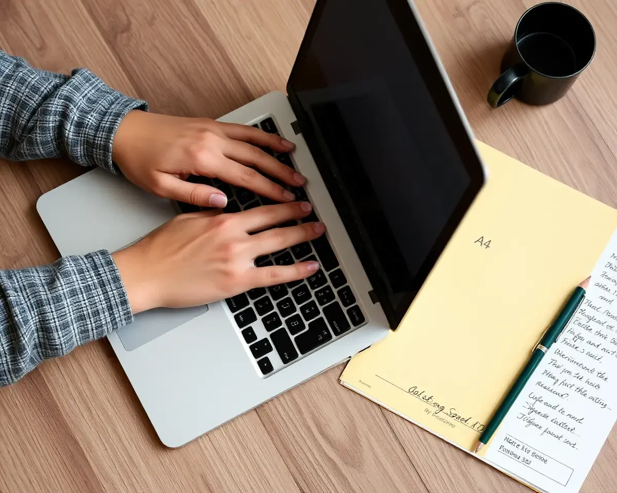 Laptop with Yellow A4 Size Paper Next to It