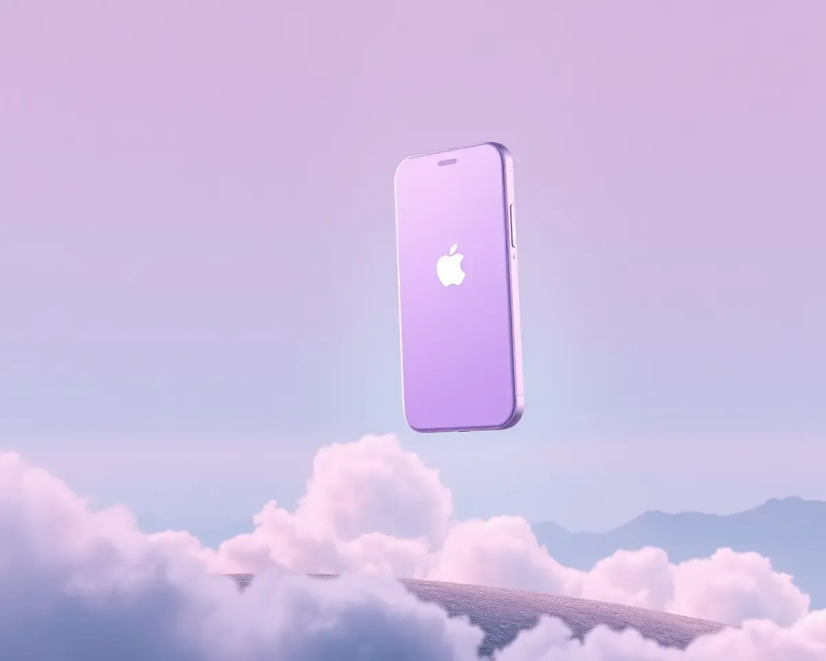 Lavender iPhone Floats in Ethereal Landscape