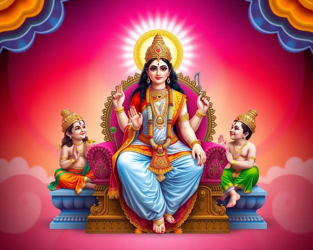 Laxmi Mata PNG with Sons and Halo of Light