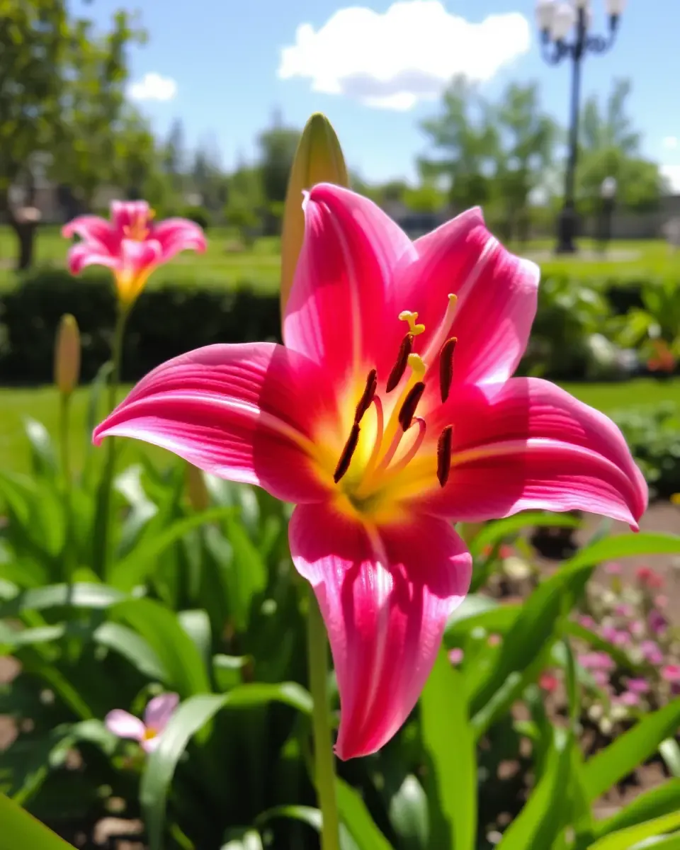 Lily Flower Blooms in Serene Sunny Garden Breeze