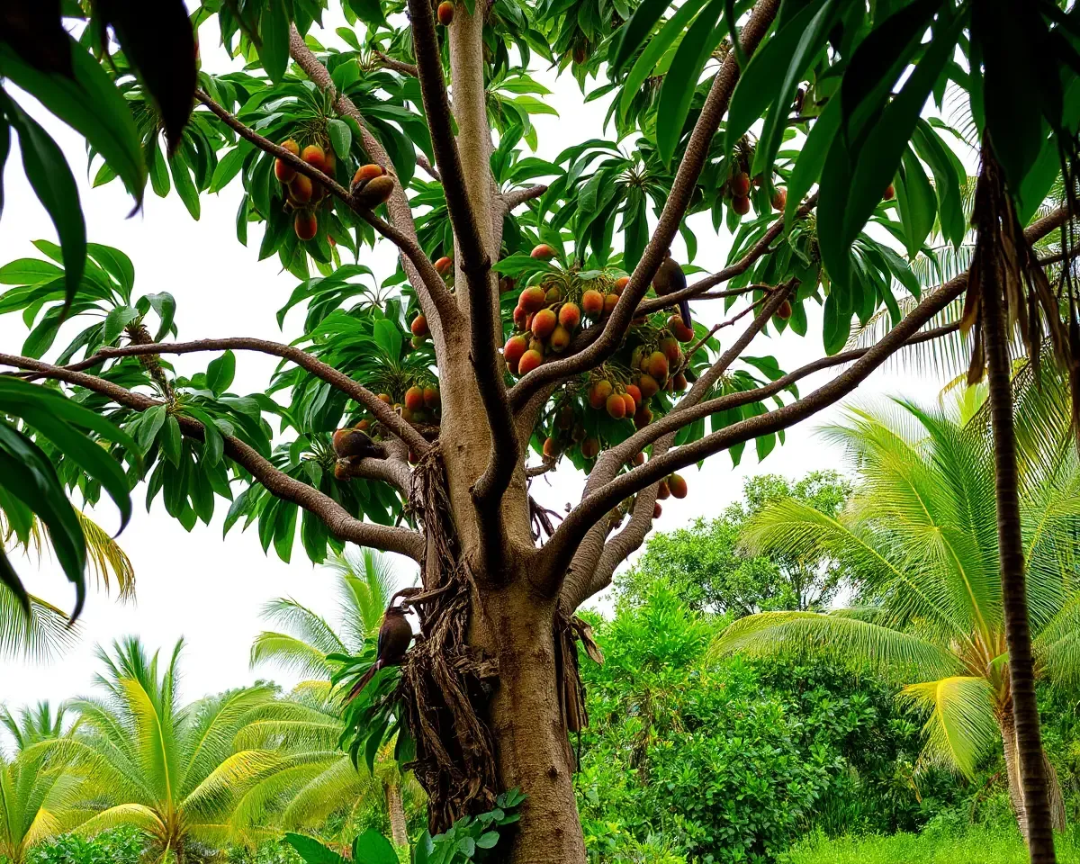 Litchi Tree in Tropical Landscape with Exotic Birds 🍊