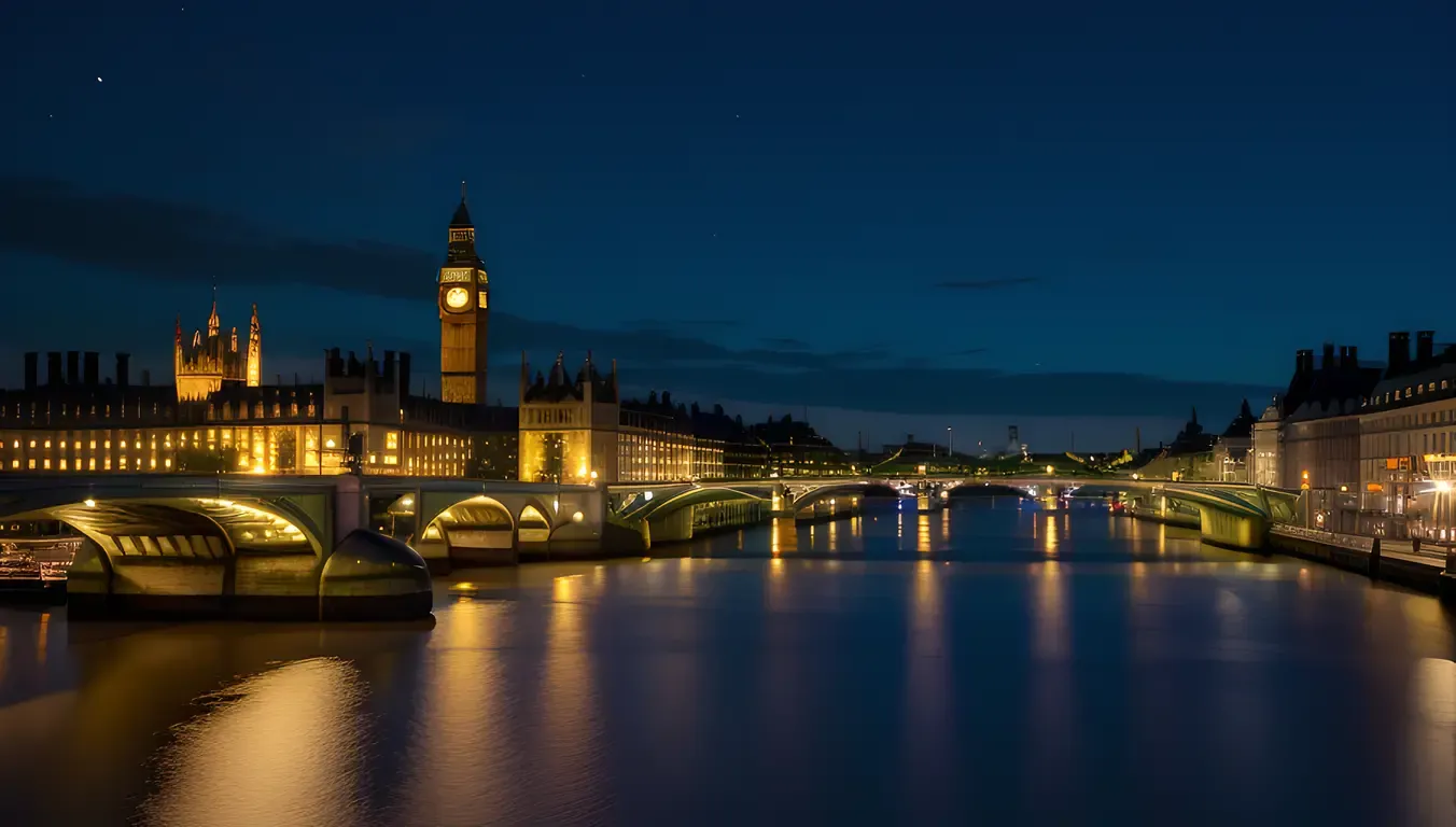 London Bridge Nighttime with City Lights Reflection